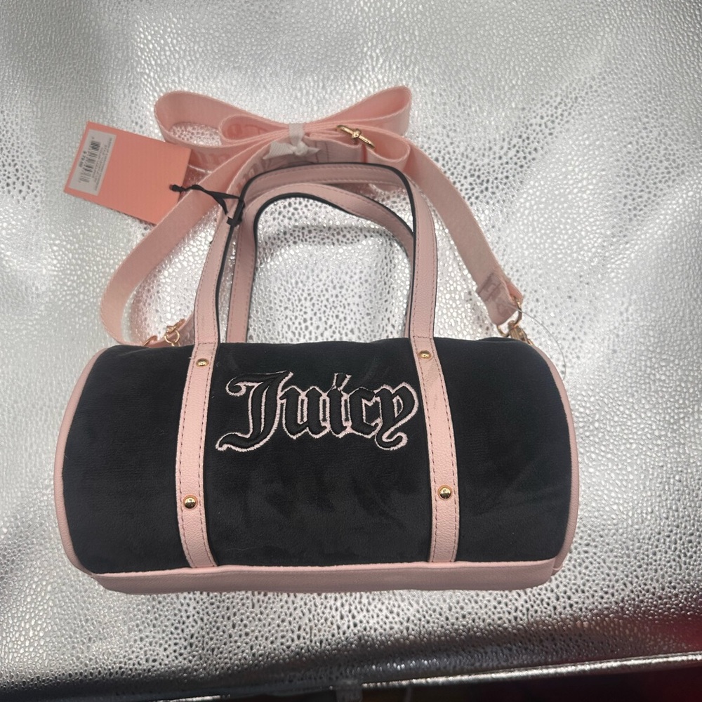 Juicy Couture Black and Pink Mini Bag with Barrel Shape